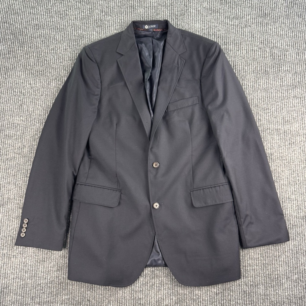 J Crew Suit Jacket 40 L Blue Wool Solid Premium Designer Preppy Sport